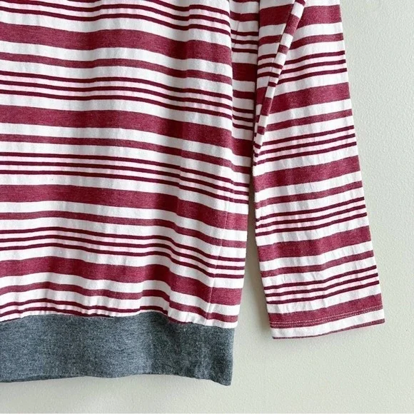 Kut from the Kloth Cotton Crewneck Long Sleeve Top in Maroon Striped, Size Small - Picture 5 of 9